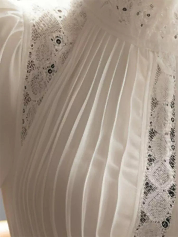 Elegant White Puff Sleeve Blouse for Women – High Neck Chic Top with Sophisticated Style