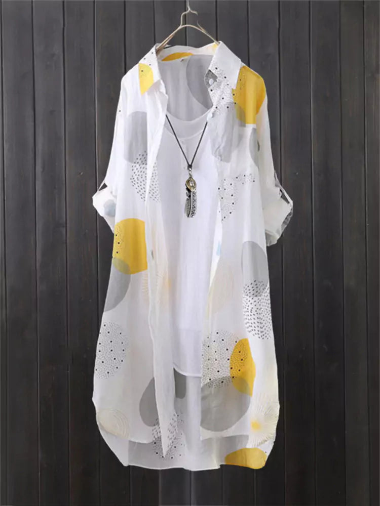 Plus Size Mid-Length Lightweight Printed Blouse with Unique Design for Women