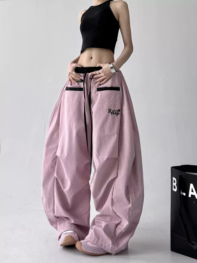 American Street Style Striped Loose Fit Blade Pants for Women
