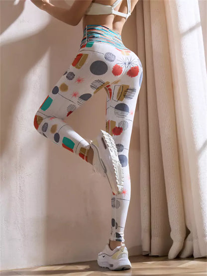 Pantalones de yoga de cintura alta, de secado rápido y sin costuras con estampado de rayas coloridas para mujer