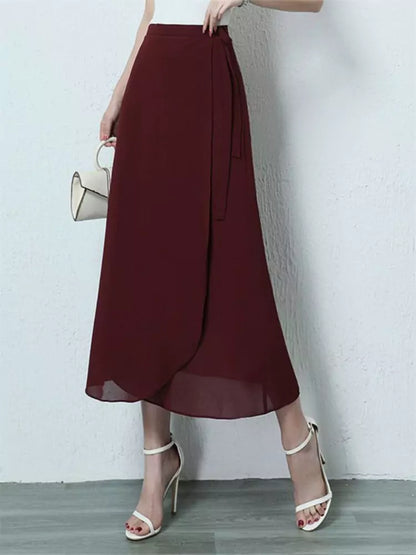 Wickelrock aus Chiffon mit hohem Bund, figurformend, Midi-Rock