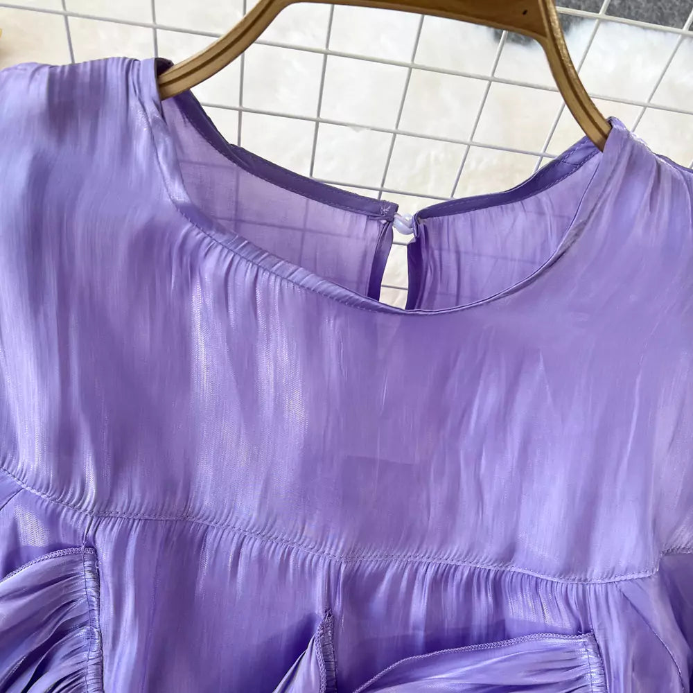 Stylish Elegant Ruffle Trim Round Neck Loose Long Sleeve Blouse for Women