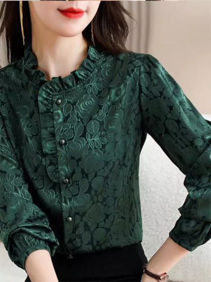 Elegantes, strukturiertes Hemd mit Rüschensaum für Damen