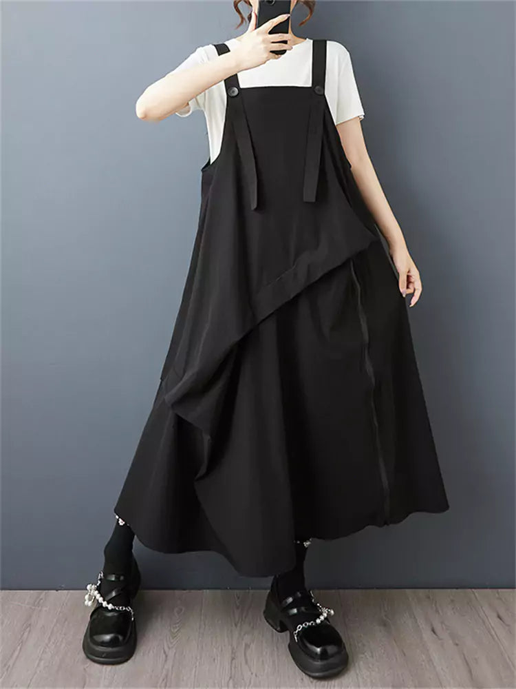 Dark Academia Style Patchwork Suspender Dress