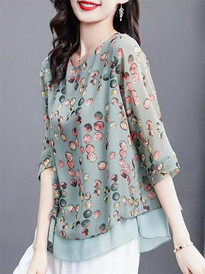 Trendige Chiffonbluse in Übergröße mit Print und kurzen Ärmeln für Damen