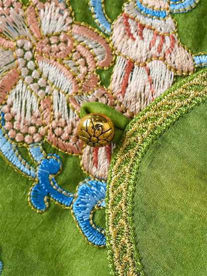 Grüne, bestickte Weste aus Organza-Satin im traditionellen chinesischen Stil für Damen