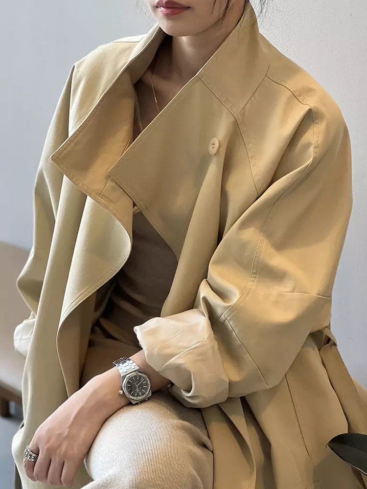 Vintage British Style Stand Collar Trench Coat for Women