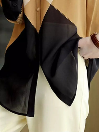 Stilvolles Langarmshirt mit Farbblock-Patchwork-Design für Damen