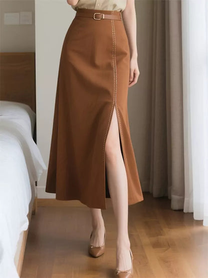 Conjunto elegante de camisa de manga corta y falda tubo retro para mujer