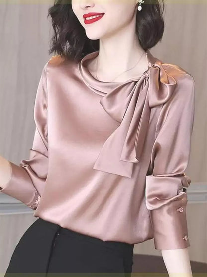 Elegante langärmlige Bluse mit Satinschleife für Damen