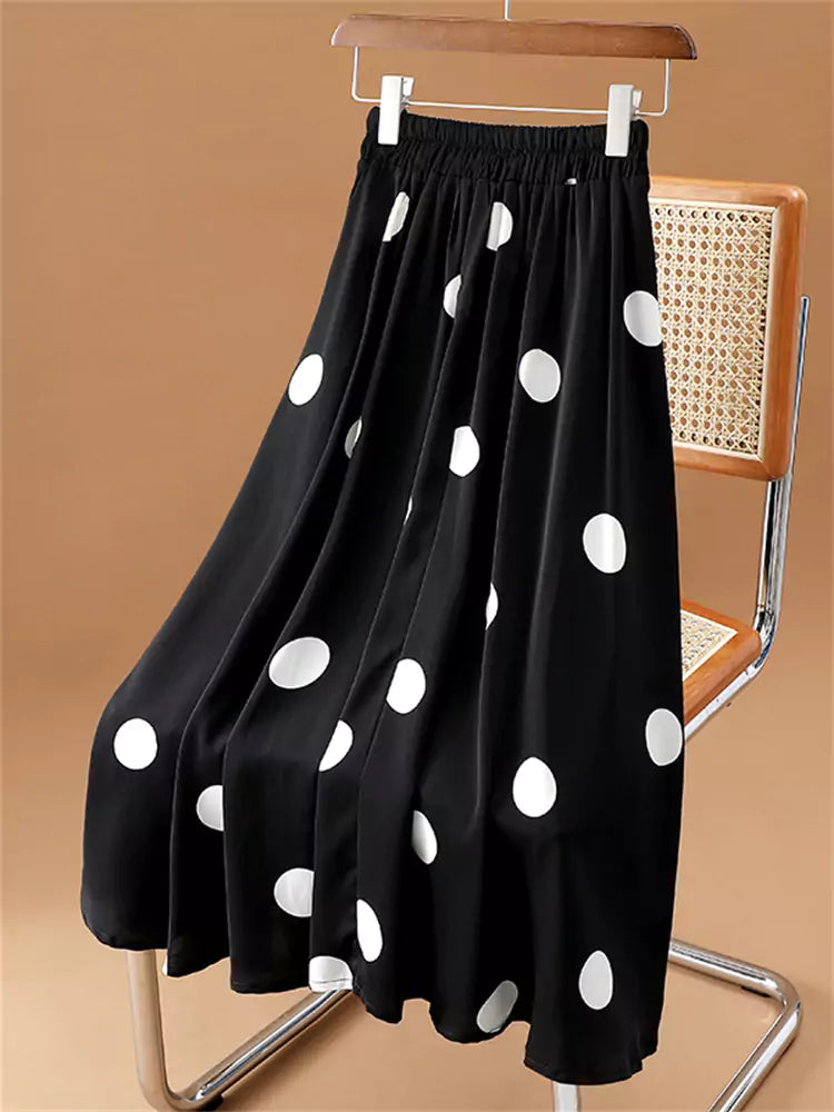 Eleganter, hochtaillierter Chiffon-Midirock mit Polka-Dots für Damen