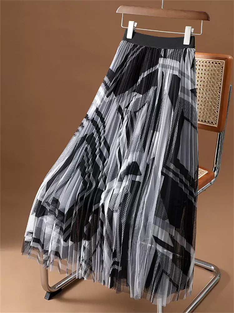 Tüll-Midirock mit Tinten-gefärbtem Muster für Damen