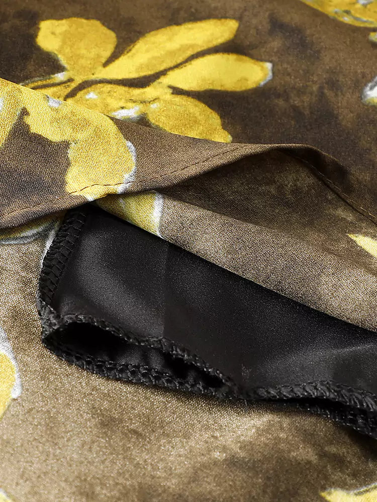 Summer Yellow Floral High-Waisted A-Line Skirt with Pockets for Women