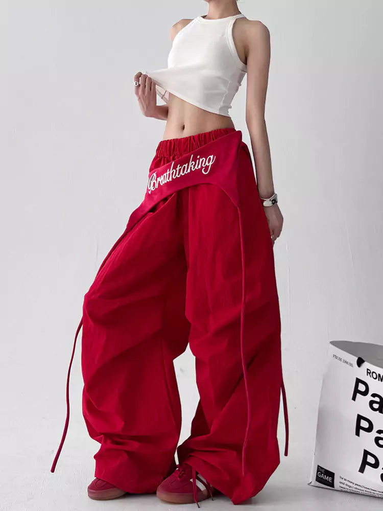 American Vintage Red Jazz Streetwear Wide-Leg Pants for Women