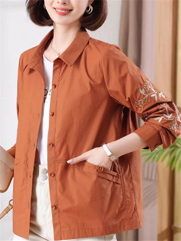 Schickes, besticktes Langarm-Freizeithemd für Damen in großen Größen