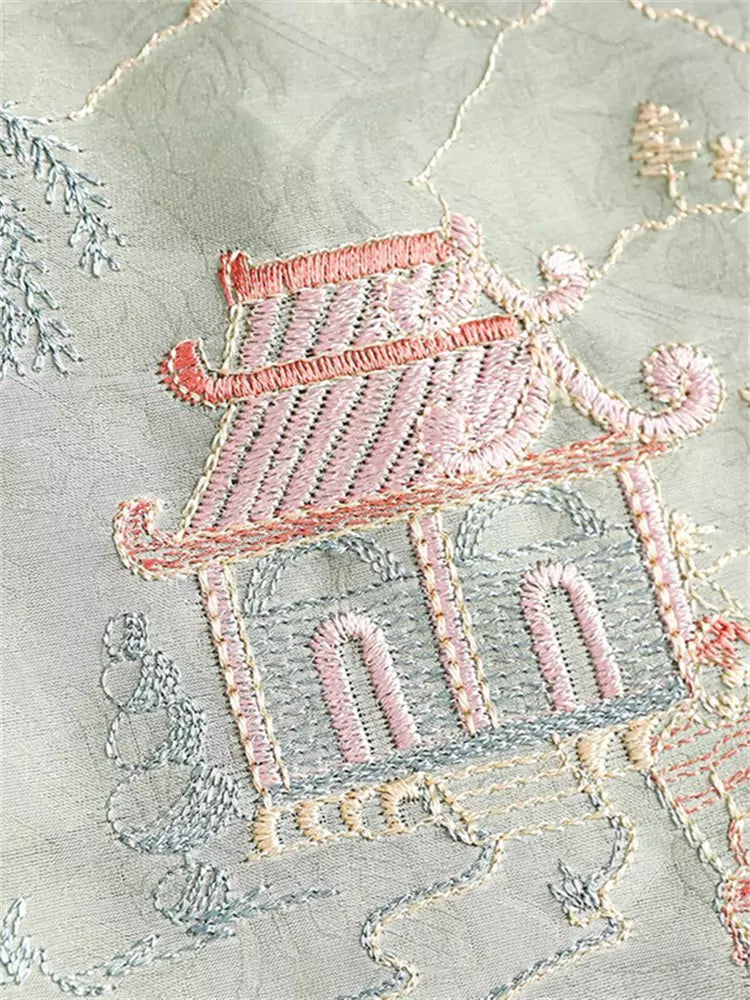 Green Vintage Chinese Style Silk Embroidered Diagonal Placket Blouse for Women