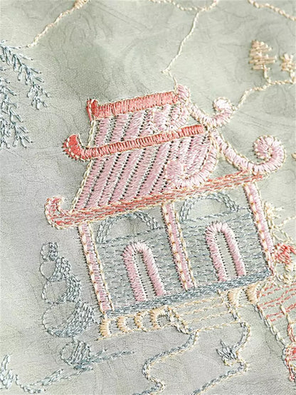 Grüne Vintage-Bluse aus Seide im chinesischen Stil mit diagonaler Knopfleiste und Stickerei für Damen