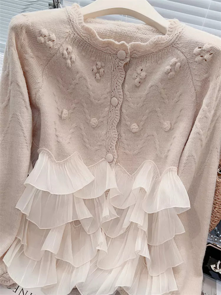 Cárdigan de punto de patchwork de malla de moda para mujer