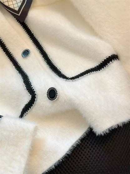 Cárdigan de punto de lana de visón sintético blanco de moda para mujer con detalle de lazo