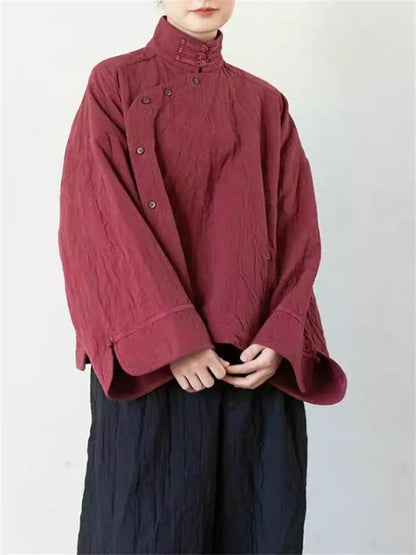 Neue Bluse im chinesischen Stil mit roten Froschknöpfen für Damen