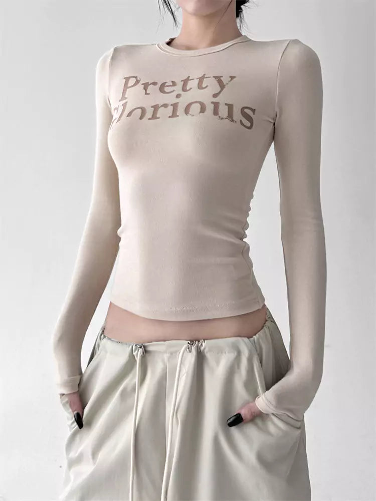 Slim Fit Black Letter Print Cropped T-Shirt for Women