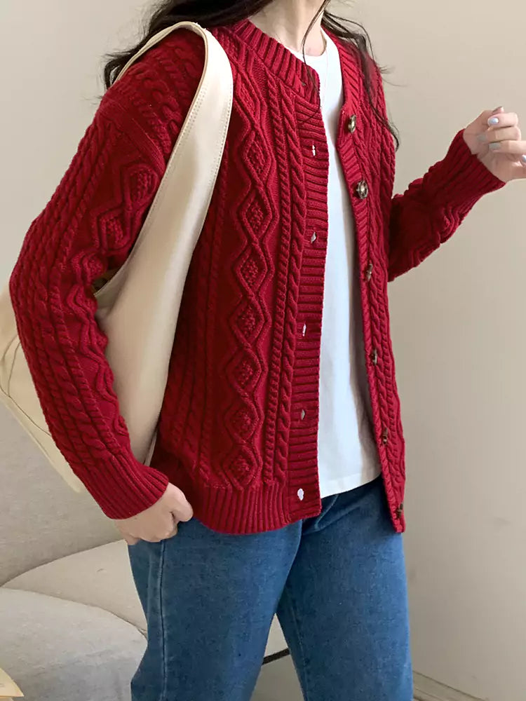 Cárdigan de punto trenzado de algodón para mujer