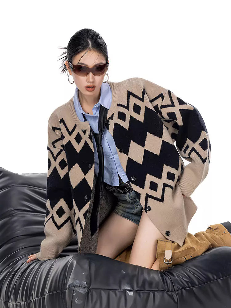 Cárdigan vintage de punto rombos para mujer