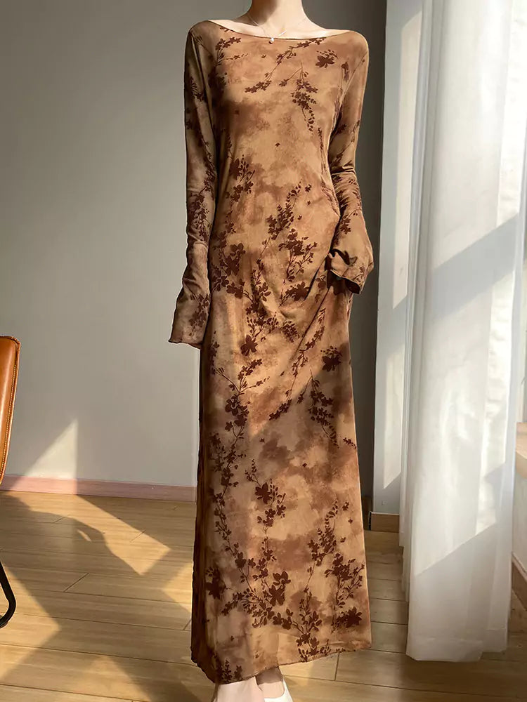 Vestido largo vintage de malla flocada para mujer