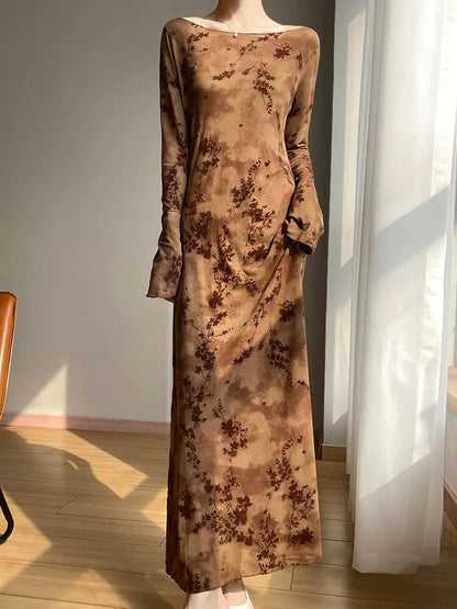 Vintage langes Damenkleid aus Mesh-Flock