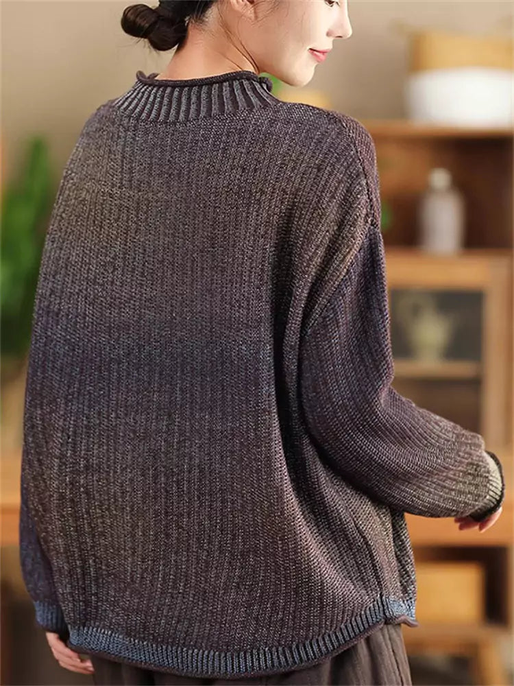 Suéter vintage con cuello redondo y degradado para mujer