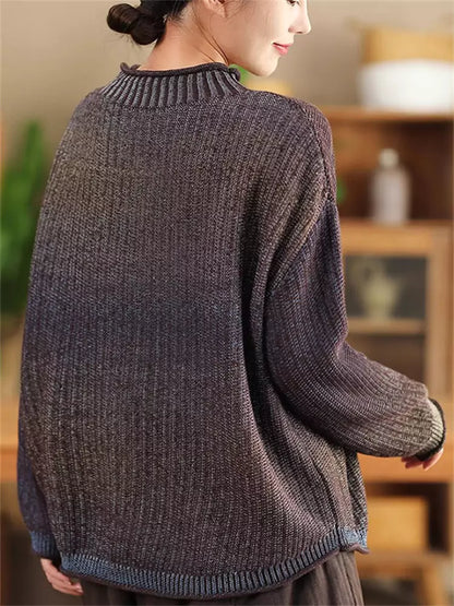 Suéter vintage con cuello redondo y degradado para mujer