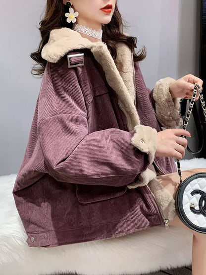 Cord-Arbeitsjacke aus Kunstfell für Damen 