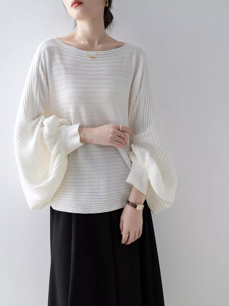 White Off-Shoulder Knit Sweater for Women