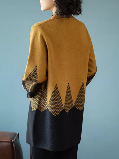 Cárdigan de punto holgado con bloques de color amarillo para mujer