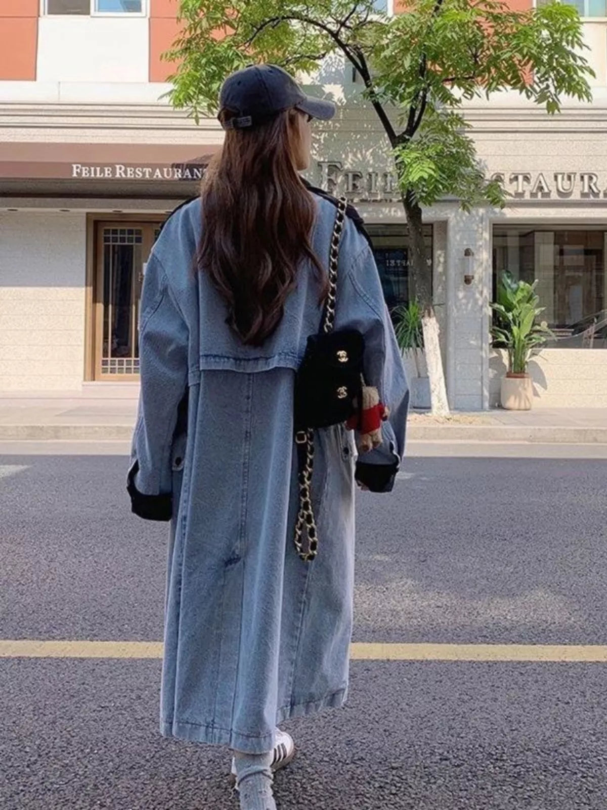 Long Denim Trench Coat for Women