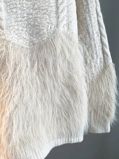 Cárdigan de punto beige con cuello en V para mujer