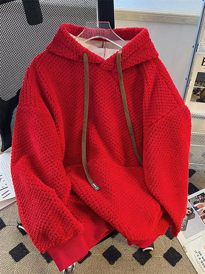 Sudadera con capucha de forro polar beige de alta gama para mujer