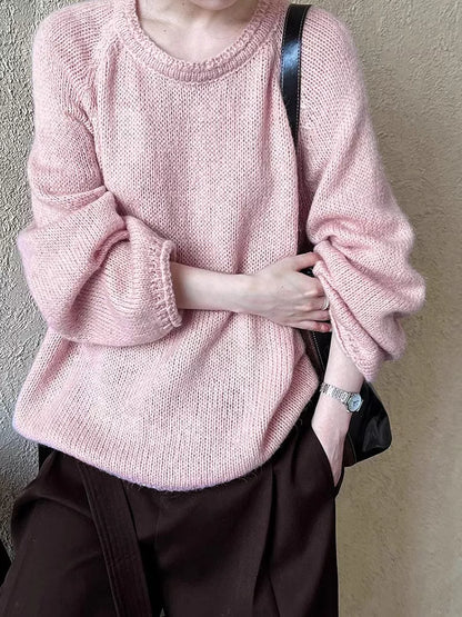 Suéter de punto holgado estilo coreano azul cielo para mujer