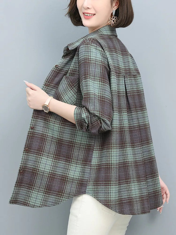 Lässige karierte Hemdjacke aus Baumwolle für Damen 