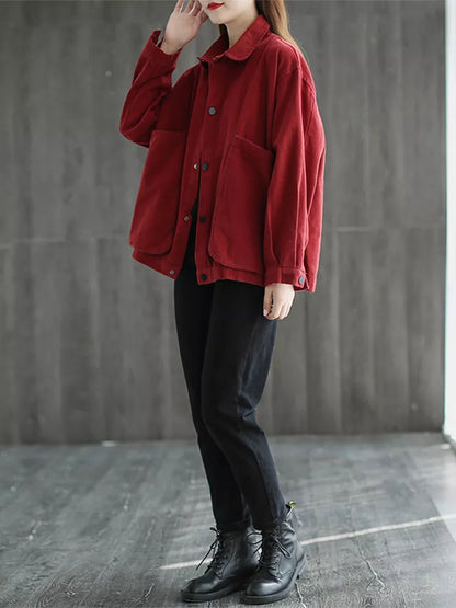 Chaqueta camisera elegante de talla grande con cuello y bolsillos grandes