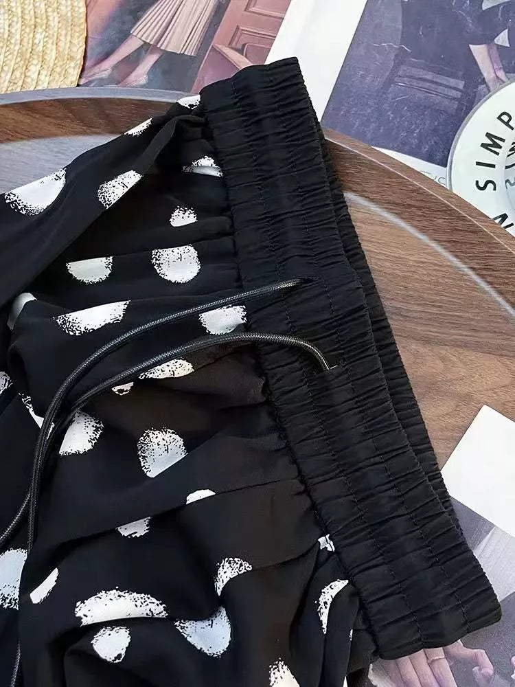 Pantalones anchos de gasa con lunares vintage para mujer