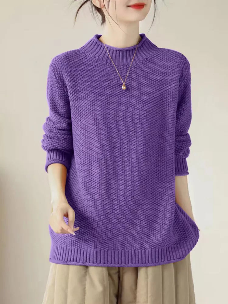 Vintage Baumwollpullover mit halbem Rollkragen für Damen