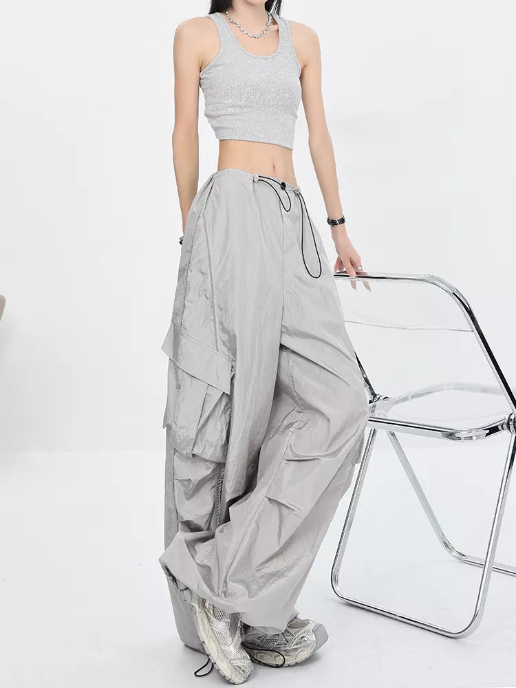 Pantalones cargo grises de secado rápido estilo paracaídas americano para mujer