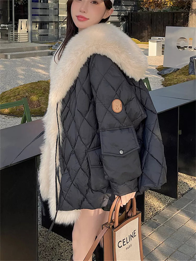 Mittellanger Parka mit Kunstfuchspelzbesatz für Damen