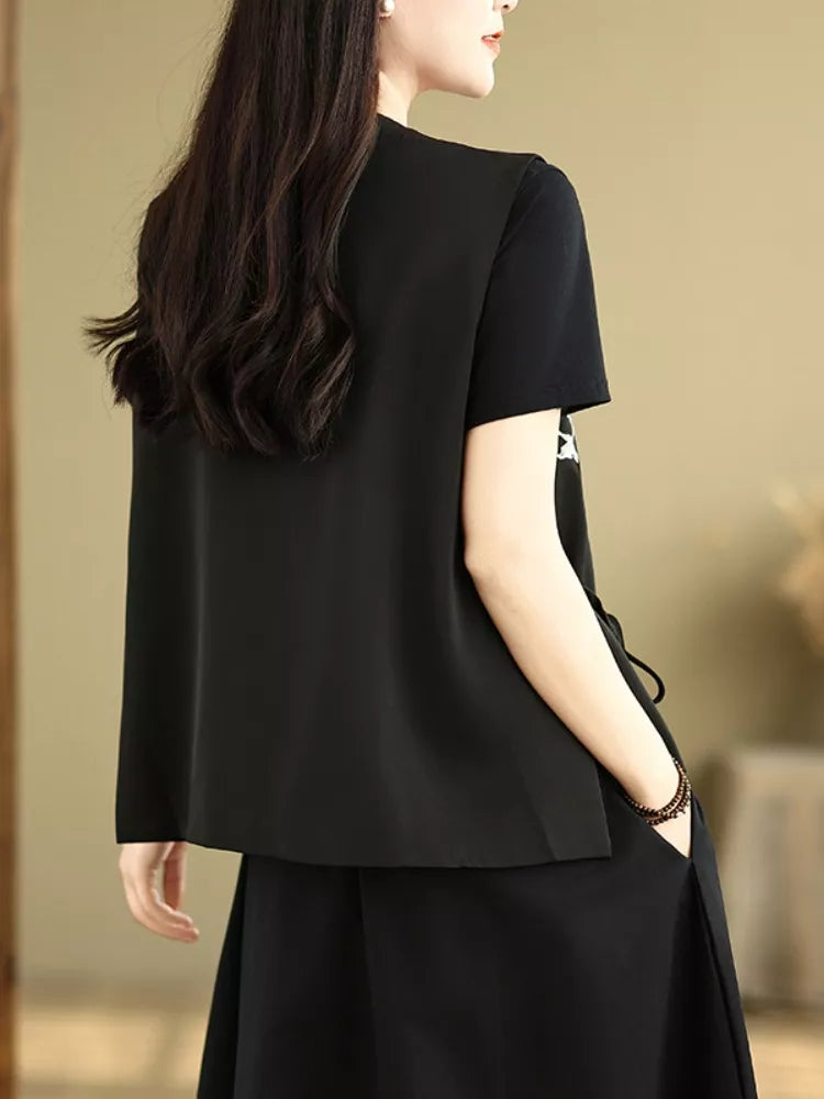 Vintage Embroidered V-Neck Short Vest for Women