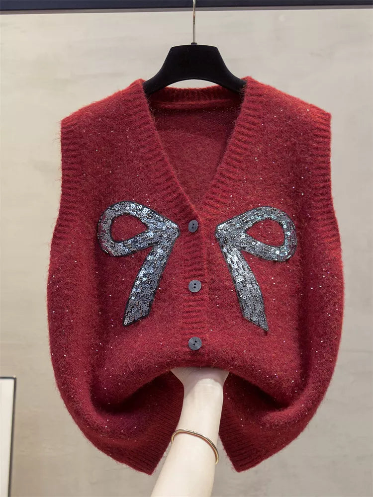 Paillettenbesetzte Strickjacke mit V-Ausschnitt für Damen