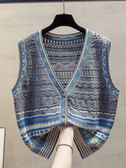 Strickweste mit V-Ausschnitt und Knopfleiste für Damen