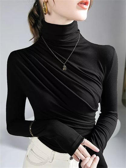 Damen-Top aus Modal mit hohem Kragen in Kaffeebraun