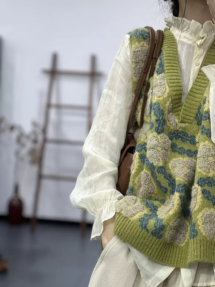 Vintage-Strickweste mit Jacquard-Muster und Farbblock-Design für Damen
