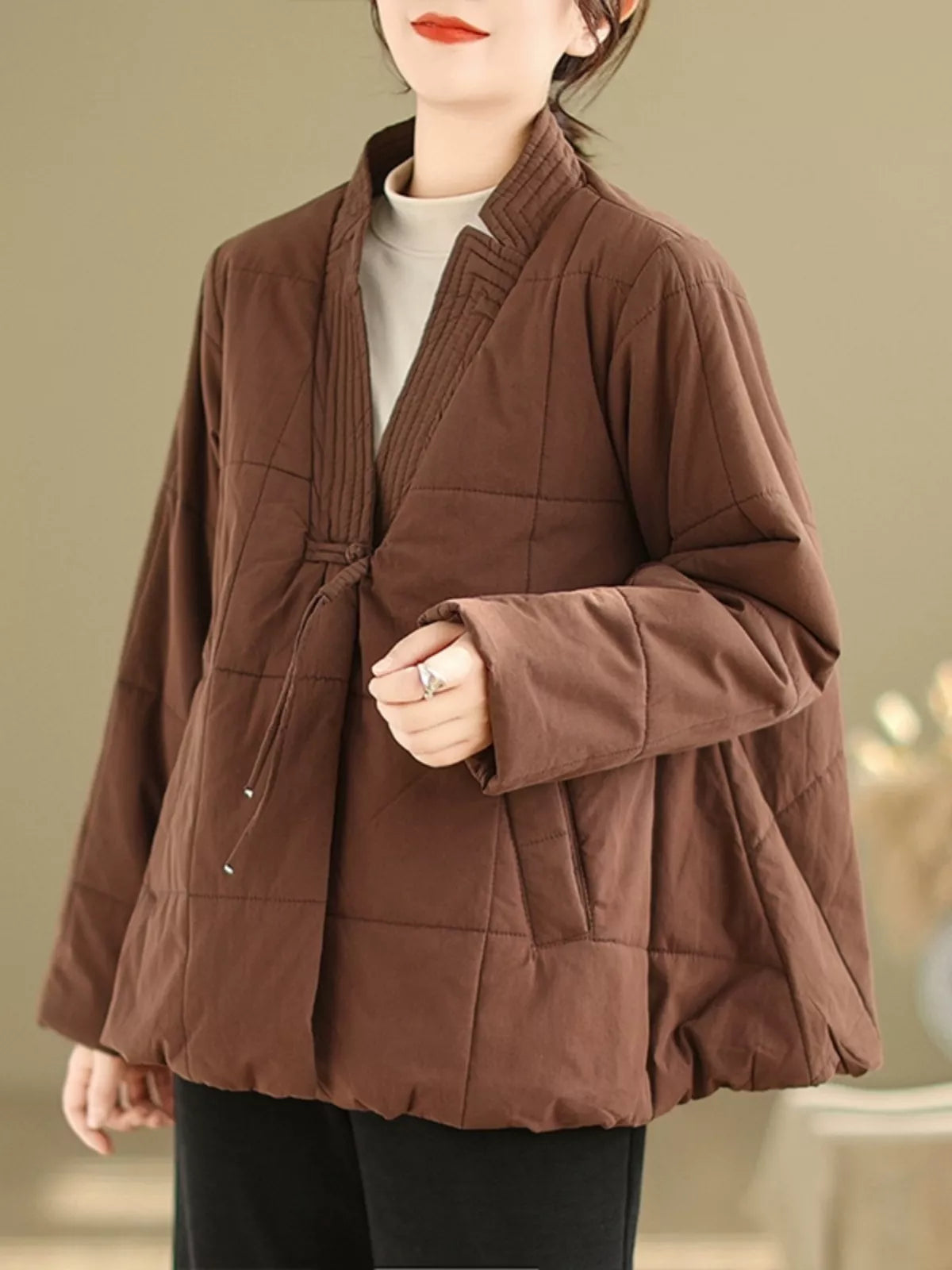 Vintage Chinese Style Hand-Finished Frog Button Padded Jacket for Women